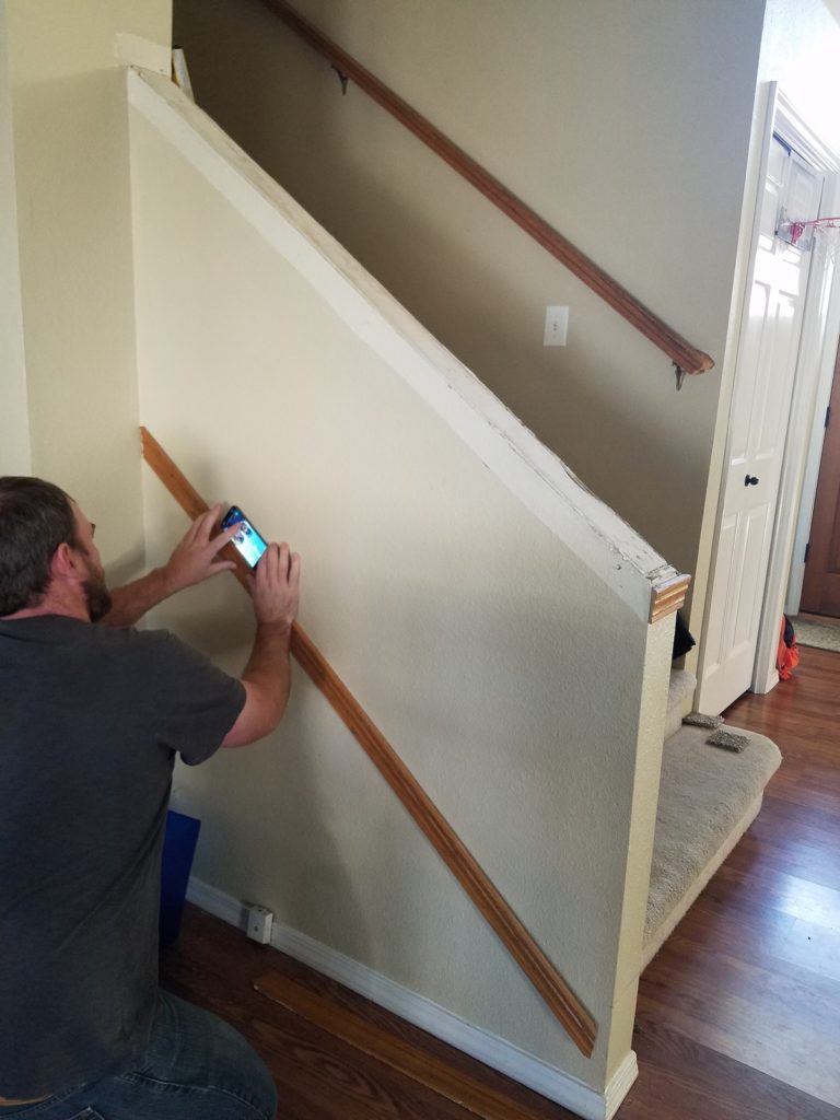 White and wood banister stairs makeover