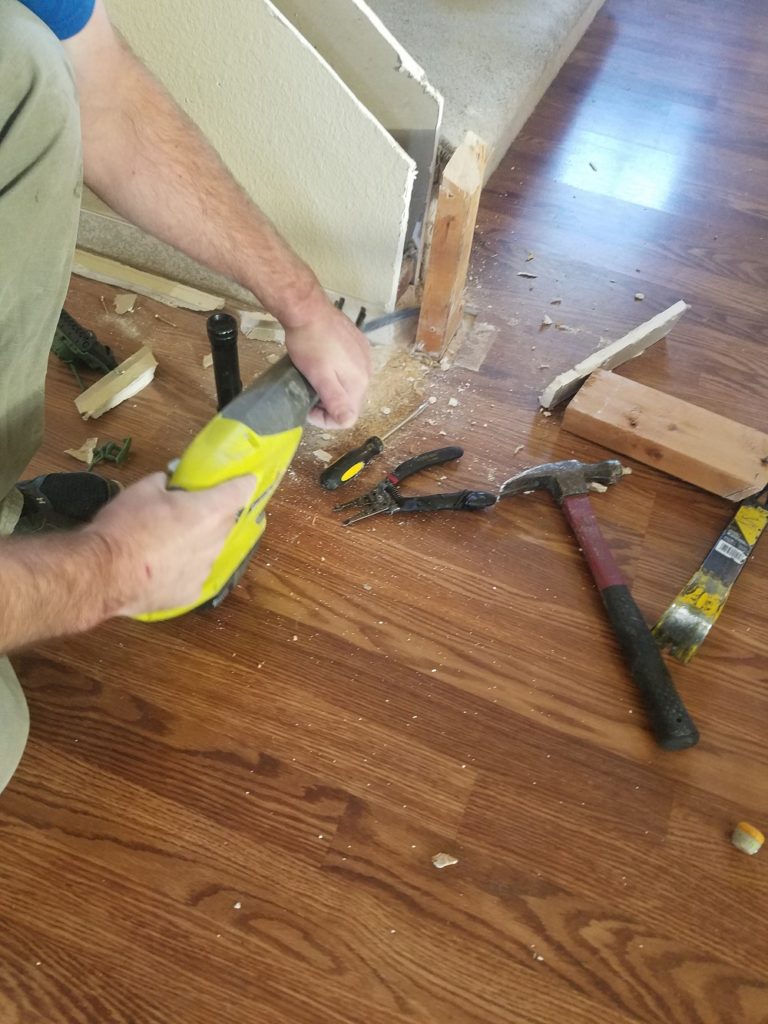 White and wood banister stairs makeover