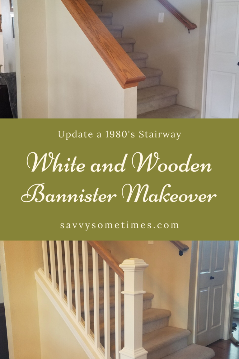 White and Wood Banister Makeover: ’80s Staircase gets Update