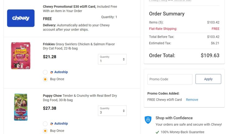 EXPIRED Chewy.com Deal: $30 Gift Card w/ $100 Purchase= 4 Large Bags Dog/Cat Food